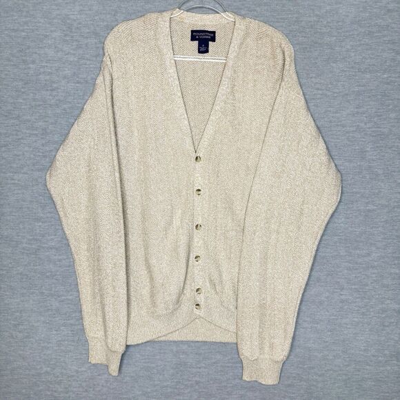 Vintage Sweater Mens Cardigan Grandpa Size LT Large Tall Beige Textured Tan - Picture 1 of 6